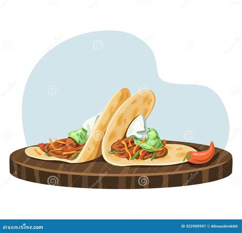 Fajitas with Toppings on Wooden Board. Stock Vector - Illustration of filling, cuisine: 322900997