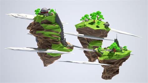 Islas Flotantes Lowpoly Modelo D Max Free D