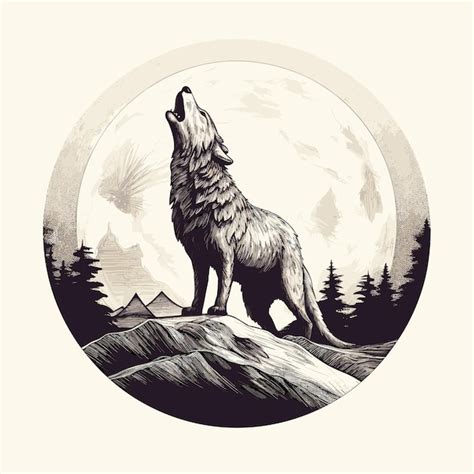 Premium Vector Illustration Of A Wolf Howling At The Moon