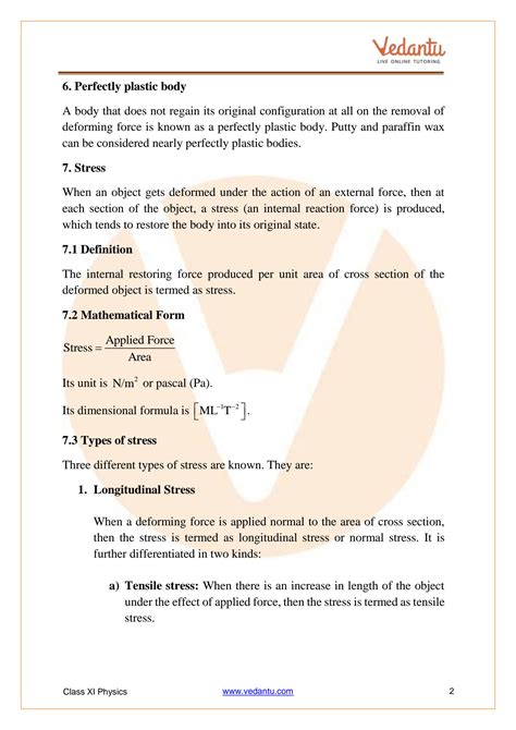 Solution Mechanical Properties Of Solids Class Notes Cbse Physics