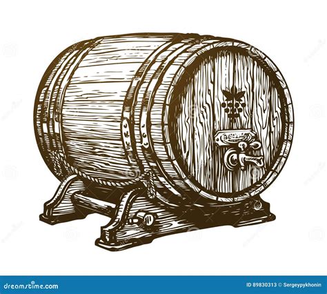 Hand Drawn Wooden Wine Cask Drink Oak Barrel Sketch Vintage Vector