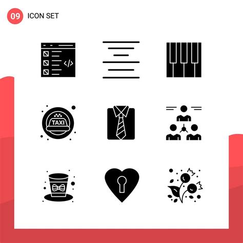 Pack Of 9 Universal Glyph Icons For Print Media On White Background