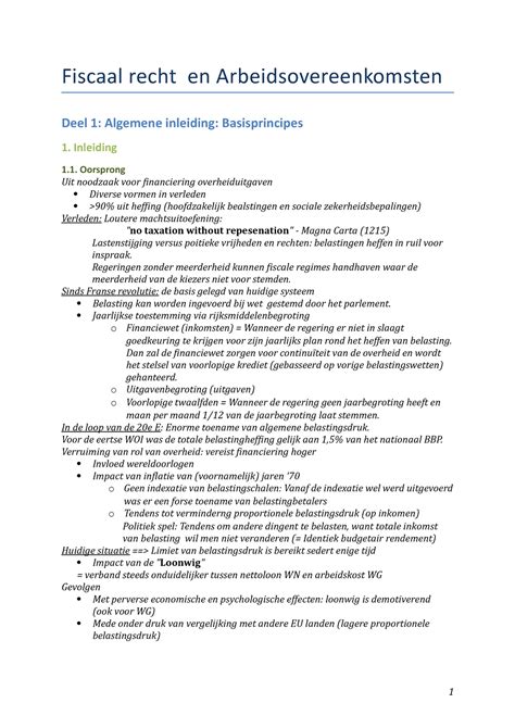 Fiscaal Recht En Arbeidsovereenkomsten Inleiding Oorsprong Uit