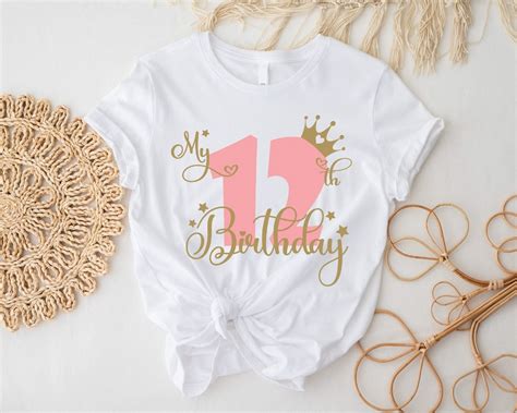 Th Birthday Shirt Birthday Girl Gift Tee Cute Twelve Years