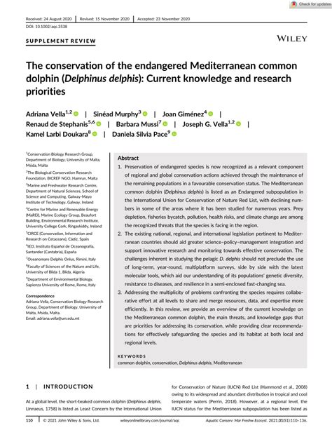 (PDF) The conservation of the endangered Mediterranean common dolphin ...