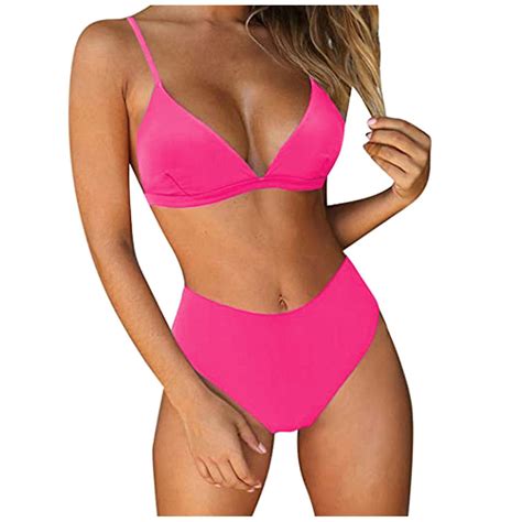 Solid Color Push Up Bikini Sets Biquini Padded Bandeau Swim Suit Women