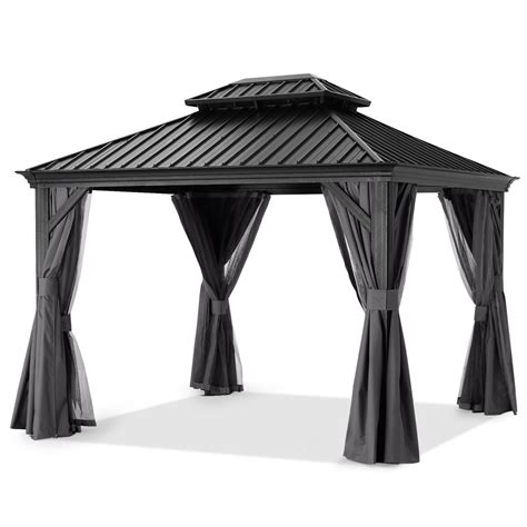 Hardtop Gazebo - Outdoor permanent double top gazebo and Netting