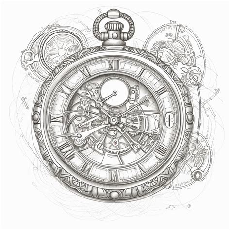 Premium Ai Image Drawing Of A Pocket Watch With A Clock Face And