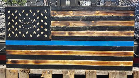 Thin Blue Line Wood Betsy Ross Flag Hand Carved Stars Painted Etsy