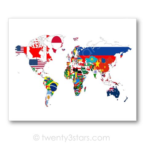 Flags of the World Map Poster World Map Flags Flag Map Art | Etsy Canada