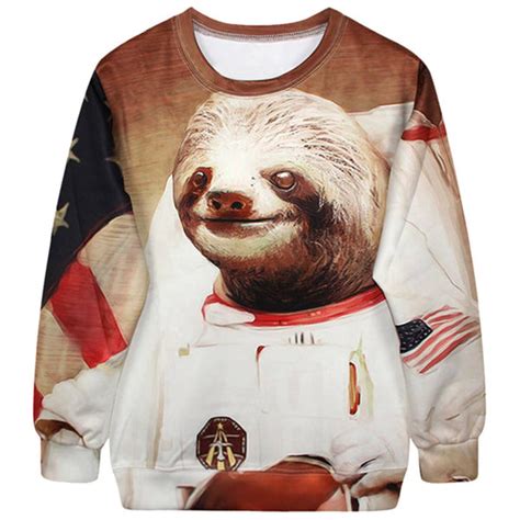 Astronaut Space Sloth Animal Meme Graphic Print Sweater