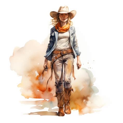 Premium Photo Watercolor Cowgirl Illustration Dynamic And Stylish