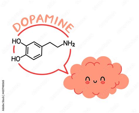 Cute Funny Human Brain Organ Character And Dopamine Formula In Speech