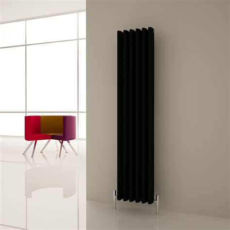 Oval Vertical Black Designer Radiator 350 X 1800mm