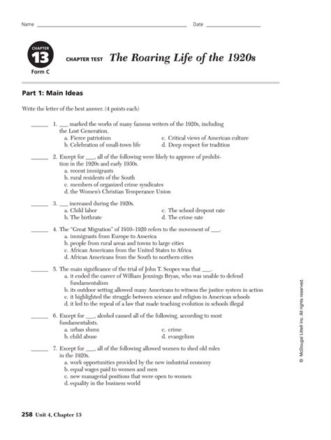 Chapter 13 The Roaring Life Of The 1920s Worksheet Answers Fill