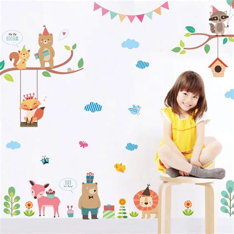 Colorful Owls Cartoon Wall Sticker Owls On The Tree Children Room