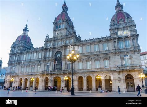 City Hall At Dusk Plaza De Maria Pita Square Coruña City Galicia