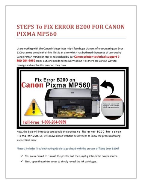 1 8002046959 Steps To Fix Error B200 For Canon Pixma Mp560