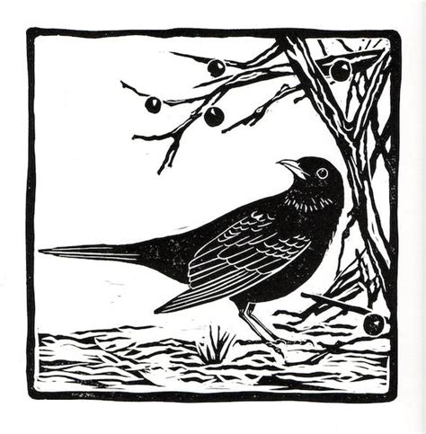 Blackbird Linocut Print Original Linoprint Bird Art British Etsy Uk