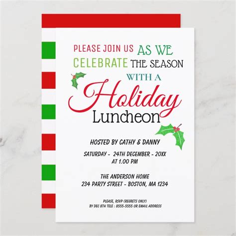 Holly Leaves Christmas Luncheon Invitation | Zazzle.com