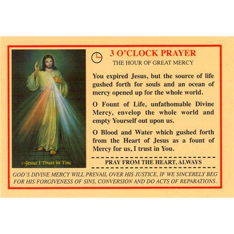 Chaplet of Divine Mercy and 3 O'Clock Prayer Prayercard – The Catholic ...