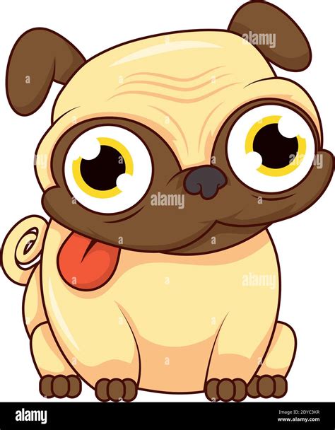 Cute Pug Dog Pet Cartoon Character Vector Illustration Design Stock