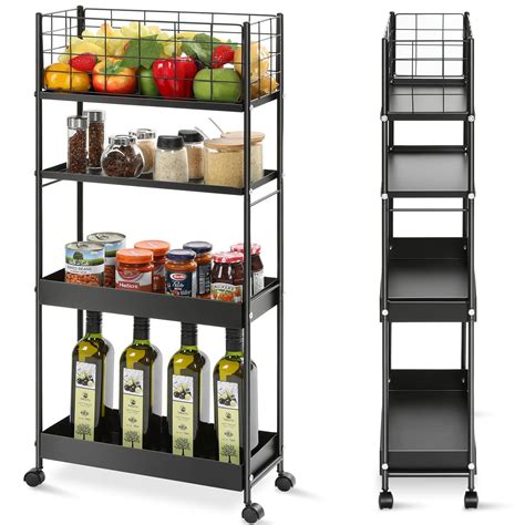 Kingrack Slim Storage Cart Tier Metal Utility Rolling Cart With