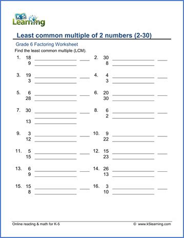 Least Common Multiple Activity