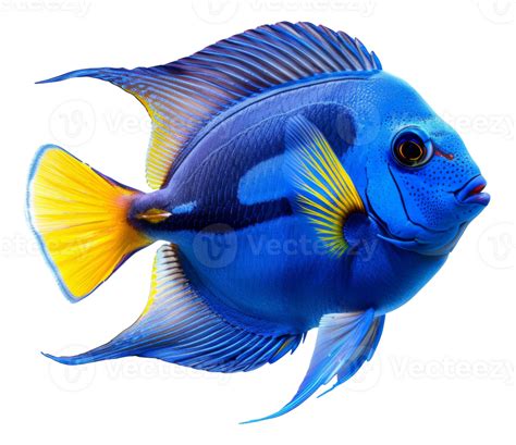 AI Generated Blue And Yellow Fish With Striking Pattern On Transparent