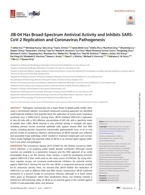 Pdf Jib Has Broad Spectrum Antiviral Activity And Inhibits Sars