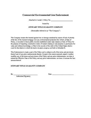 Fillable Online Commercial Environmental Lien Endorsement Stewart Fax