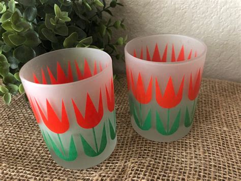 Vintage Pair Of Tulip Votive Set Of Two Frosted Glass Etsy