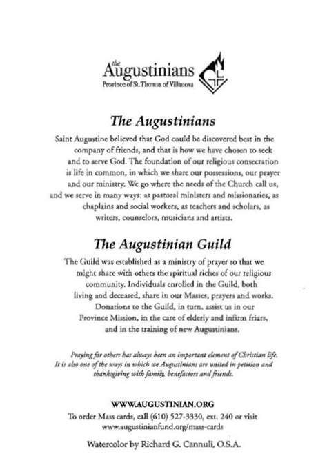 In Loving Memory Sympathy Mass Card The Augustinians