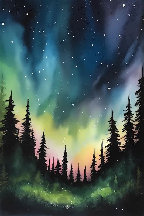 Northern Lights 6 Watercolor Painting Of An Aurora Borealis Etsy