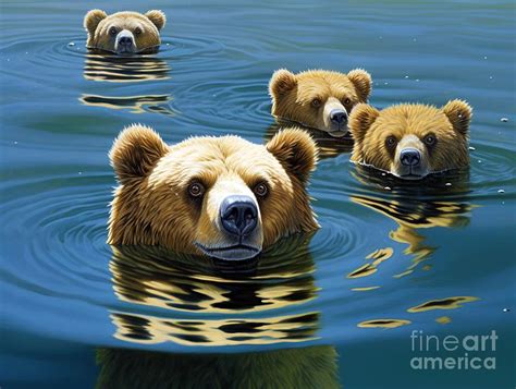 Brown Bears Aquatic Ballet Painting By Vincent Monozlay Fine Art America