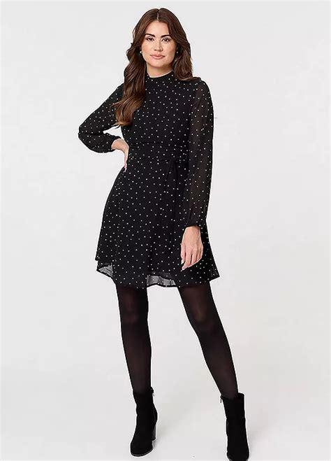 Izabel London Multi Black Polka Dot Sheer Layer Mini Skater Dress