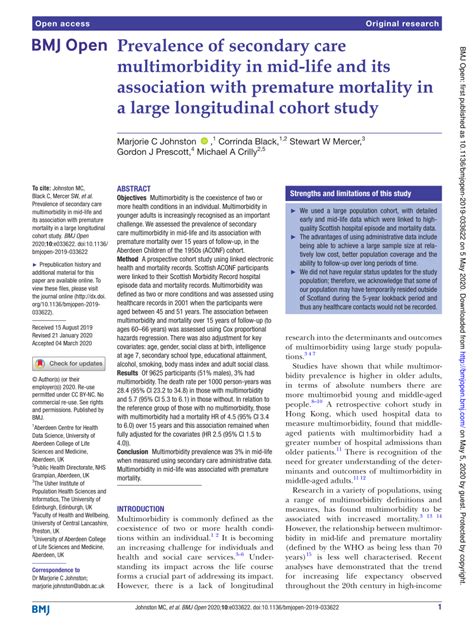 Pdf Prevalence Of Secondary Care Multimorbidity In Mid Life And Its