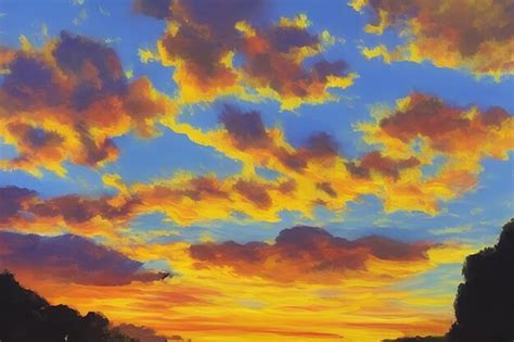 Premium AI Image | Beautiful painting of a sunset with clouds in the sky