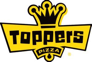 The Toppers Pizza Logo Is Yellow And Black With A Crown On It S Head