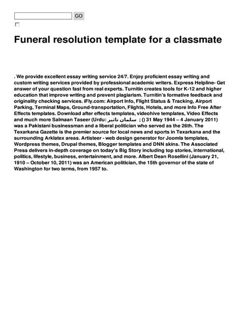 Class Resolution For Deceased Classmate Fill Online Printable