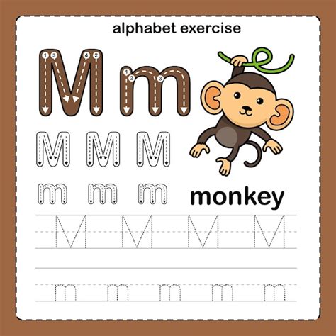 Premium Vector Alphabet Letter M Monkey Exercise With Cartoon