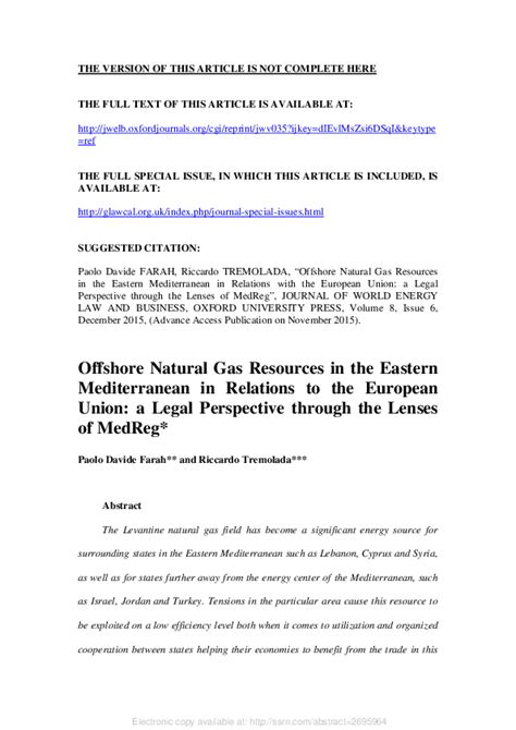 Pdf Offshore Natural Gas Resources In The Eastern Mediterranean In Relations To The European