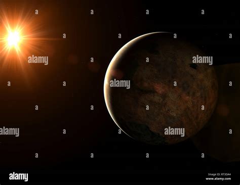 Super Earth Exoplanet Orbiting A Red Dwarf Star Stock Photo Alamy