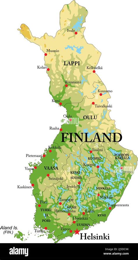 Mappa Fisica Molto Dettagliata Della Finlandia In Formato Vettoriale