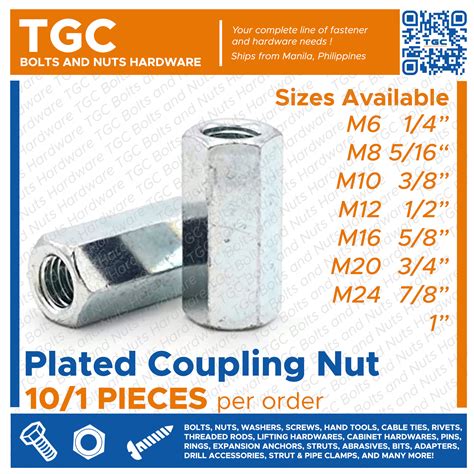 Us Stock Pcs M X X Mm Long Rod Coupling Hex Nut Connector Zinc