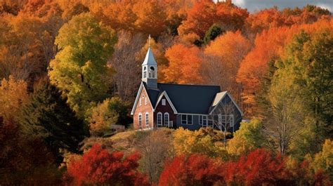 Leaves Falling Church Towered In Colorful Fall Backgrounds | JPG Free ...