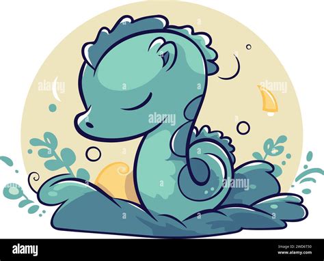 Vector Illustration Of A Cute Blue Dinosaur With Snail Shell Cartoon