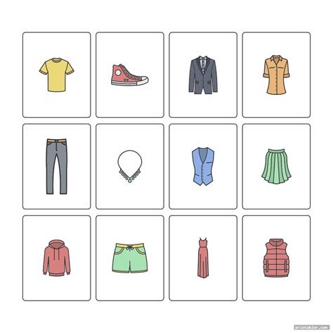 Printable Clothes Flashcards for Toddlers - Gridgit.com