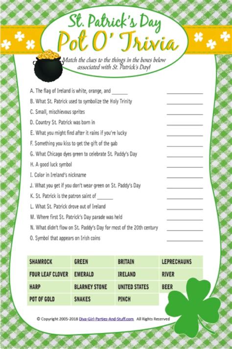 St Patricks Day Trivia Questions And Answers Printable Printable Word