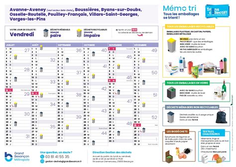 Calendrier de collecte des déchets 2025 Villars Saint Georges Doubs